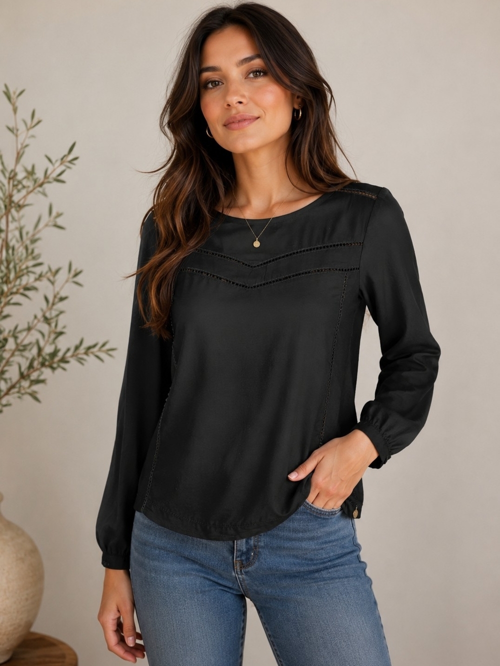 2/$40 Maison Scotch Black Long Sleeve Detail Blouse